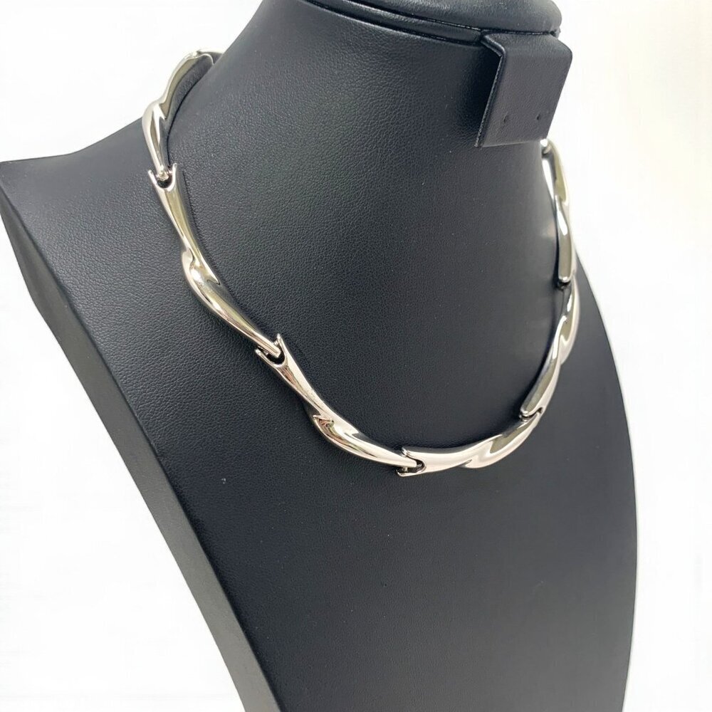 Vintage Monet 1950's Silver-Tone Articulated Bead Chain Collar Necklace 17"L